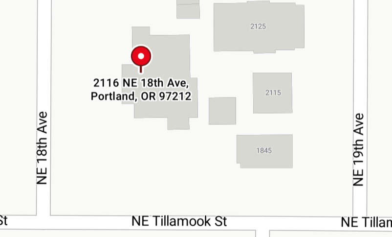 Map showing Crow Manor at 2116 NE 18th Avenue between NE Tillamook Street and NE 19th Avenue